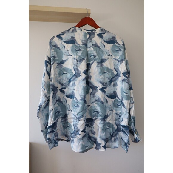 Joie Womens XL Blue 100% Silk V Neck Dolman Sleeve Oversized Floral Flowy Fairy - Picture 3 of 7